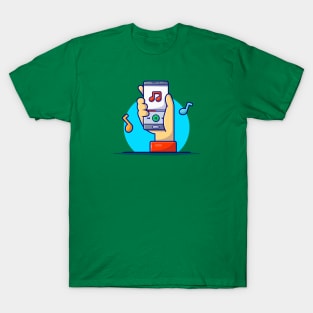 Online Music Player with Hand, Tune and Note of Music Cartoon Vector Icon Illustration T-Shirt